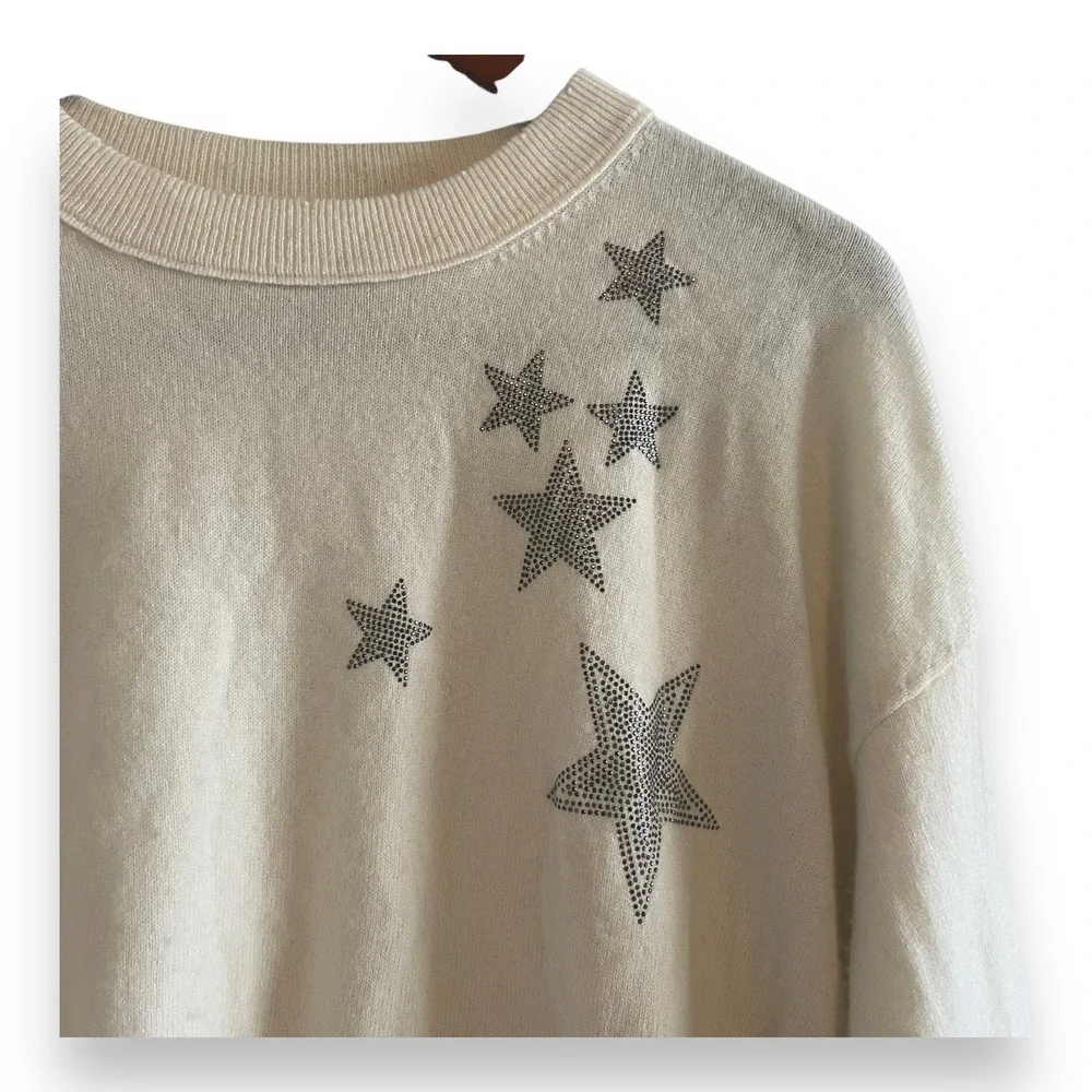 Zadig & Voltaire Gaby Strass Stars Cream Wool Cashmere Sweater Large - Picture 2 of 8